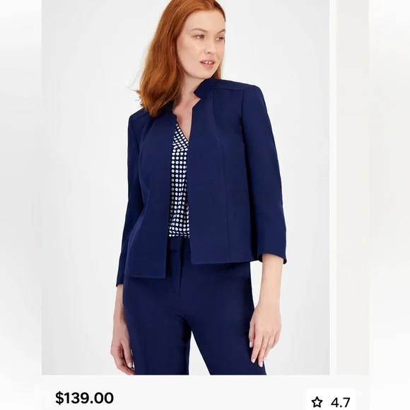 Anne Klein Stand Collar Crepe Jacket - Blue - 10